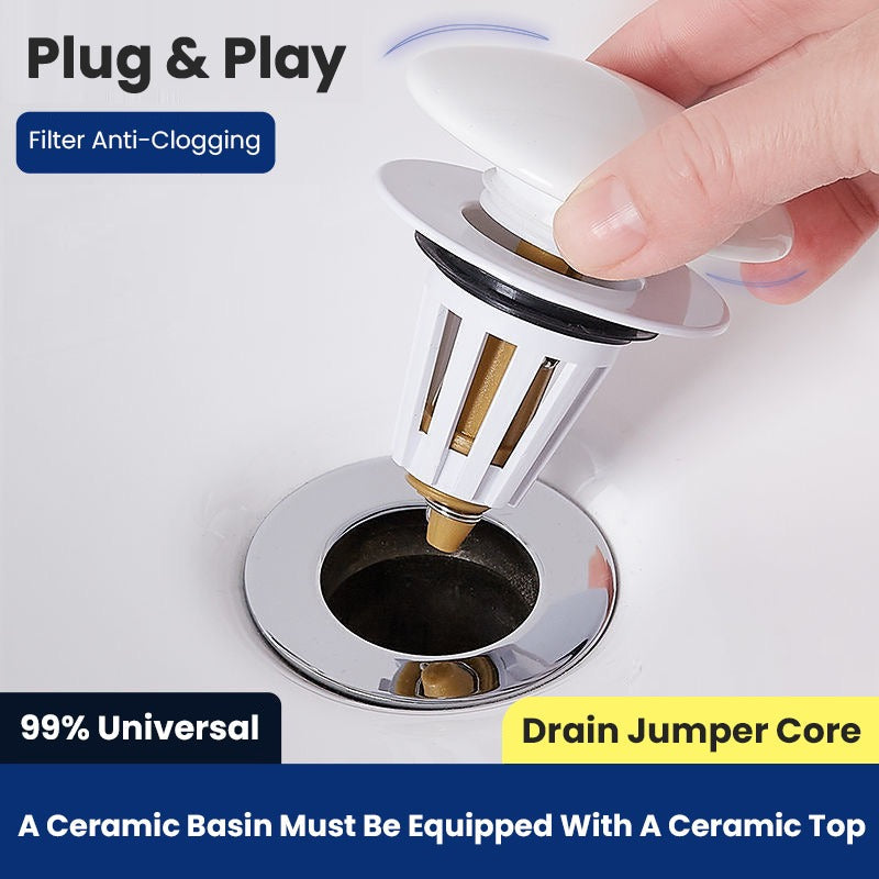 Bathroom Sink Stopper Drain Filter with Hair Catcher, Basin Ceramic Bounce Drain Push Type Sink Plug