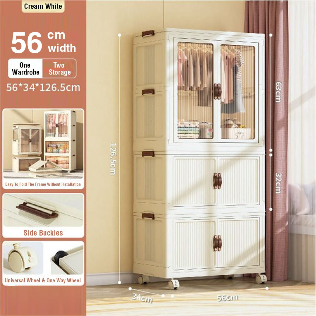 Portable Folding Storage Cabinet with Wheels, Baby Kid Clothing Toy Wardrobe