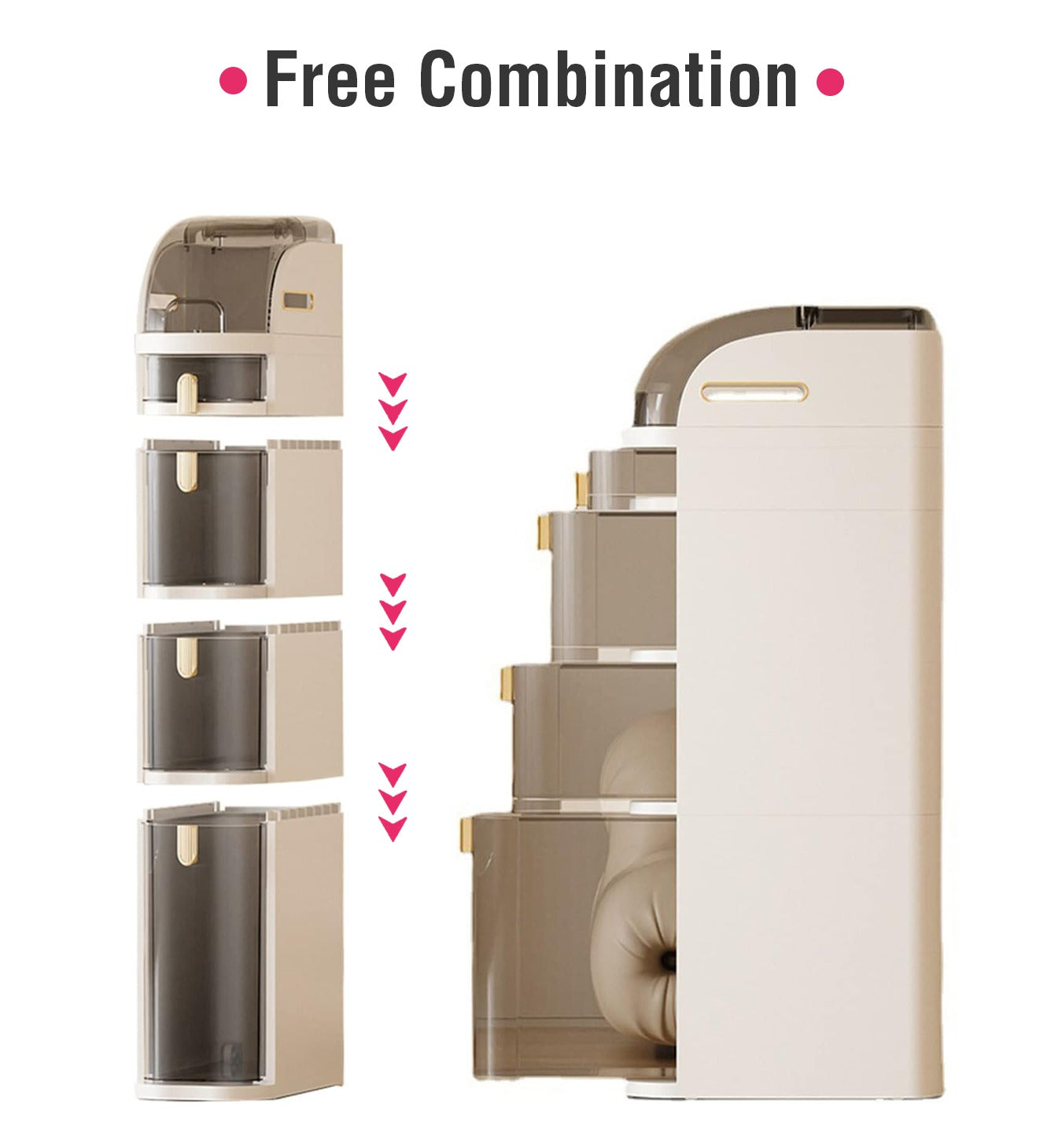 Narrow Slim Gap Tower Bathroom Floor Cabinet Organizer, Side Rolling Storage with Clear Drawers for Small Space