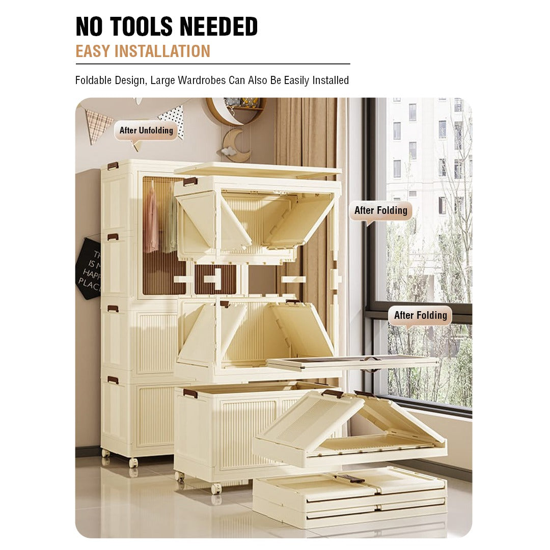 Portable Folding Storage Cabinet with Wheels, Baby Kid Clothing Toy Wardrobe