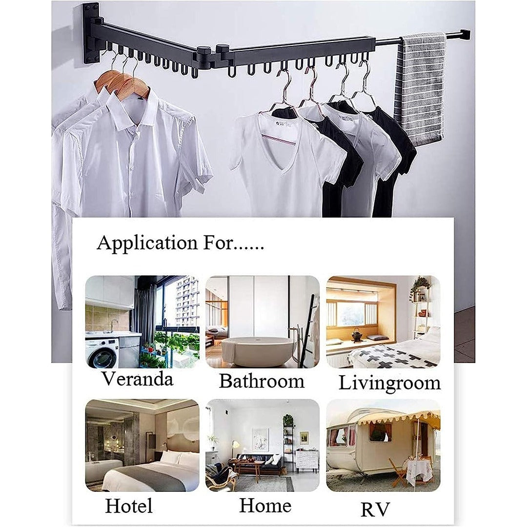 Extendable Wall Mount Clothes Drying Rack, Retractable Collapsible Drying Hanger
