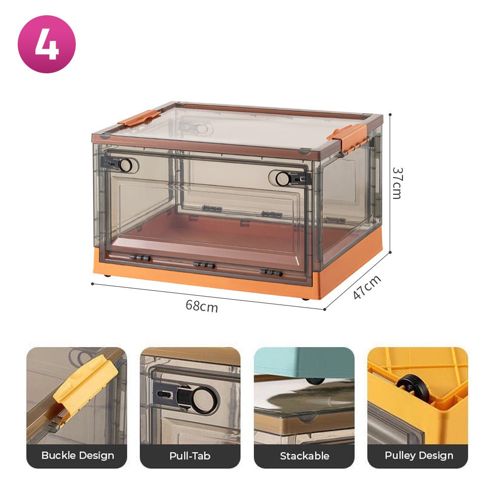 Foldable Plastic Storage Boxes with Latching Lids & Wheels, Clear Storage Stackable Container Bins