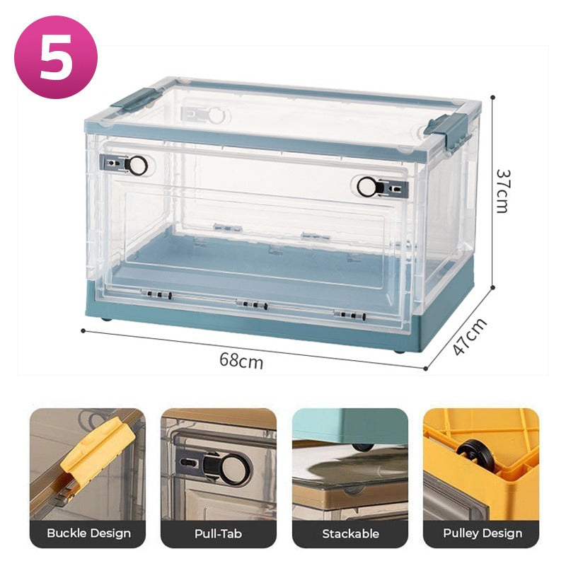 Foldable Plastic Storage Boxes with Latching Lids & Wheels, Clear Storage Stackable Container Bins