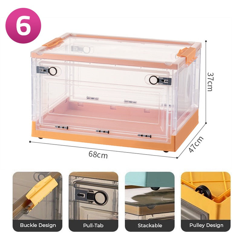 Foldable Plastic Storage Boxes with Latching Lids & Wheels, Clear Storage Stackable Container Bins