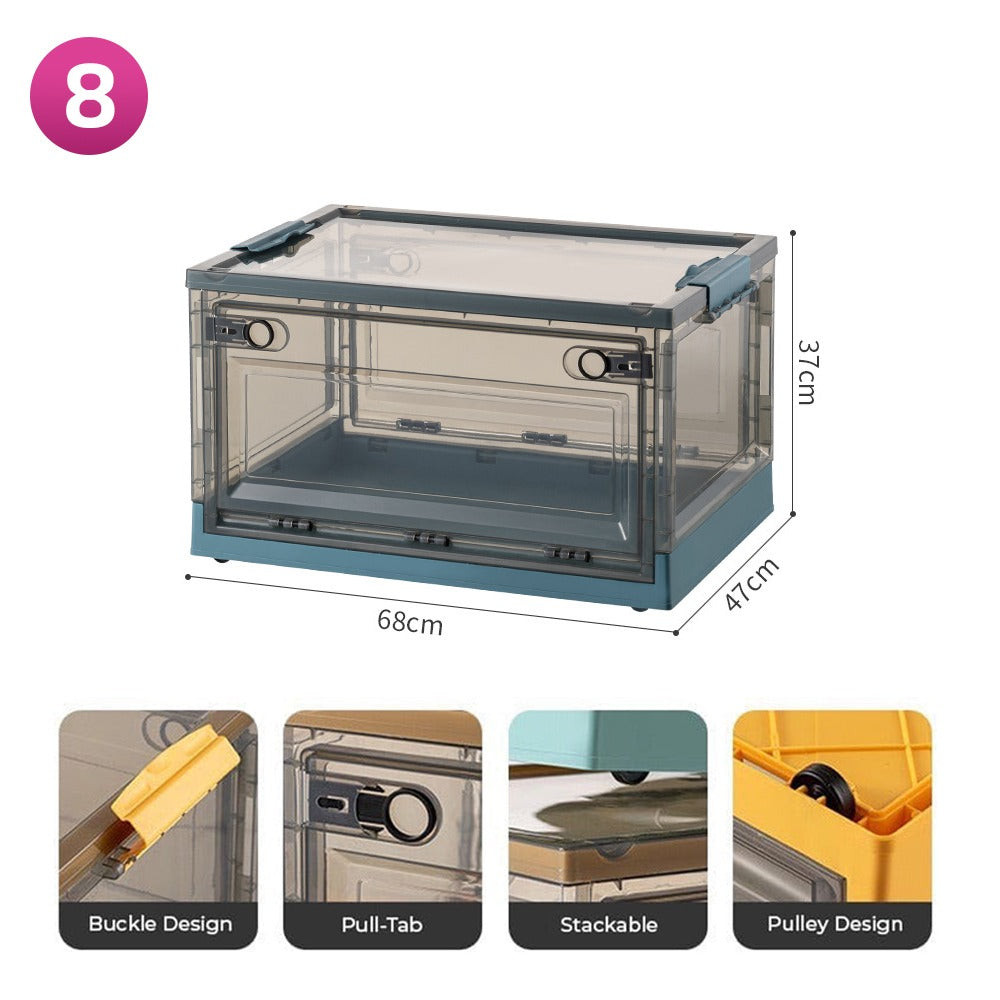 Foldable Plastic Storage Boxes with Latching Lids & Wheels, Clear Storage Stackable Container Bins