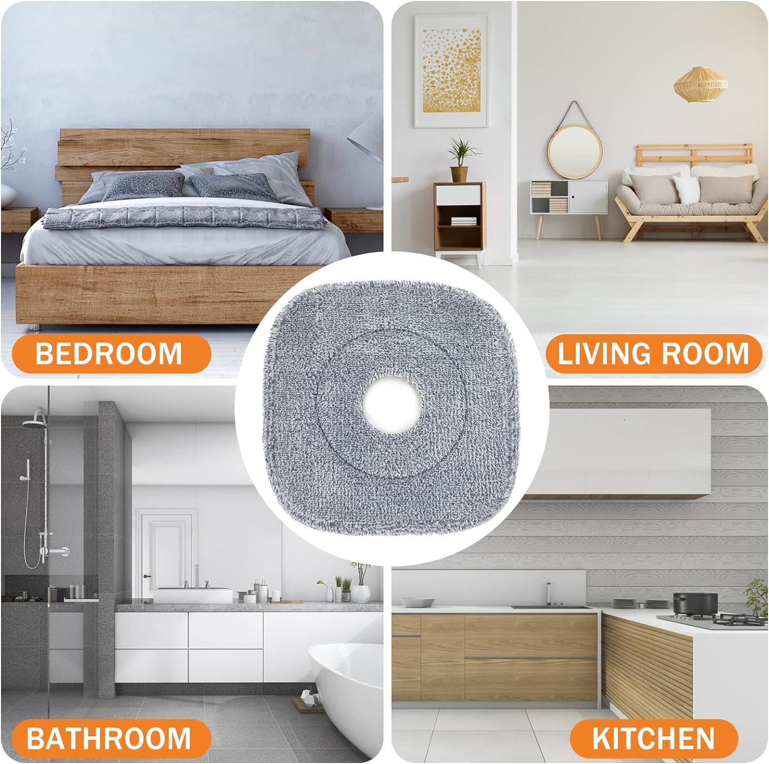 Spin Mop and Bucket - 360° Rotation, Flat Mop with 6 Pads