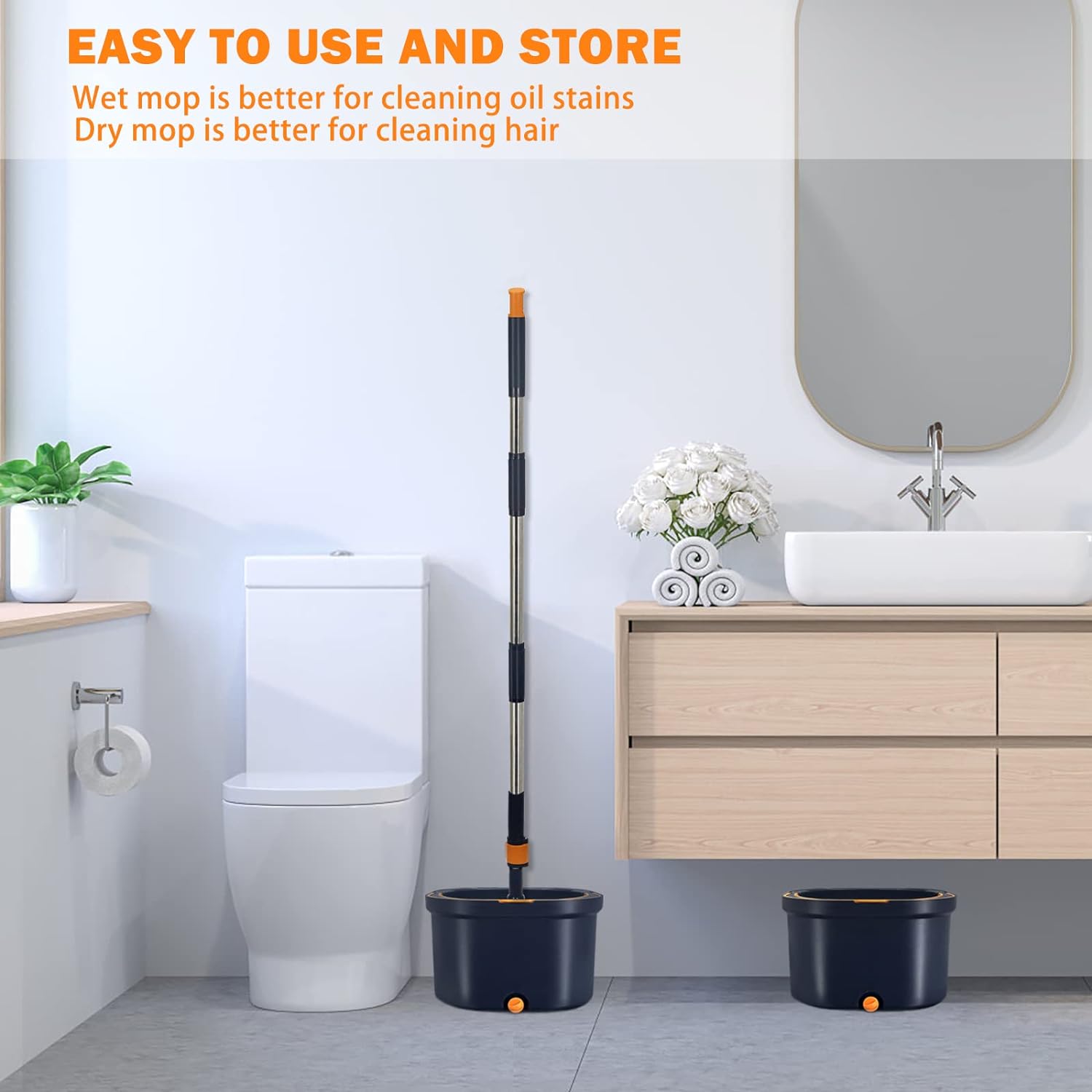 Spin Mop and Bucket - 360° Rotation, Flat Mop with 6 Pads