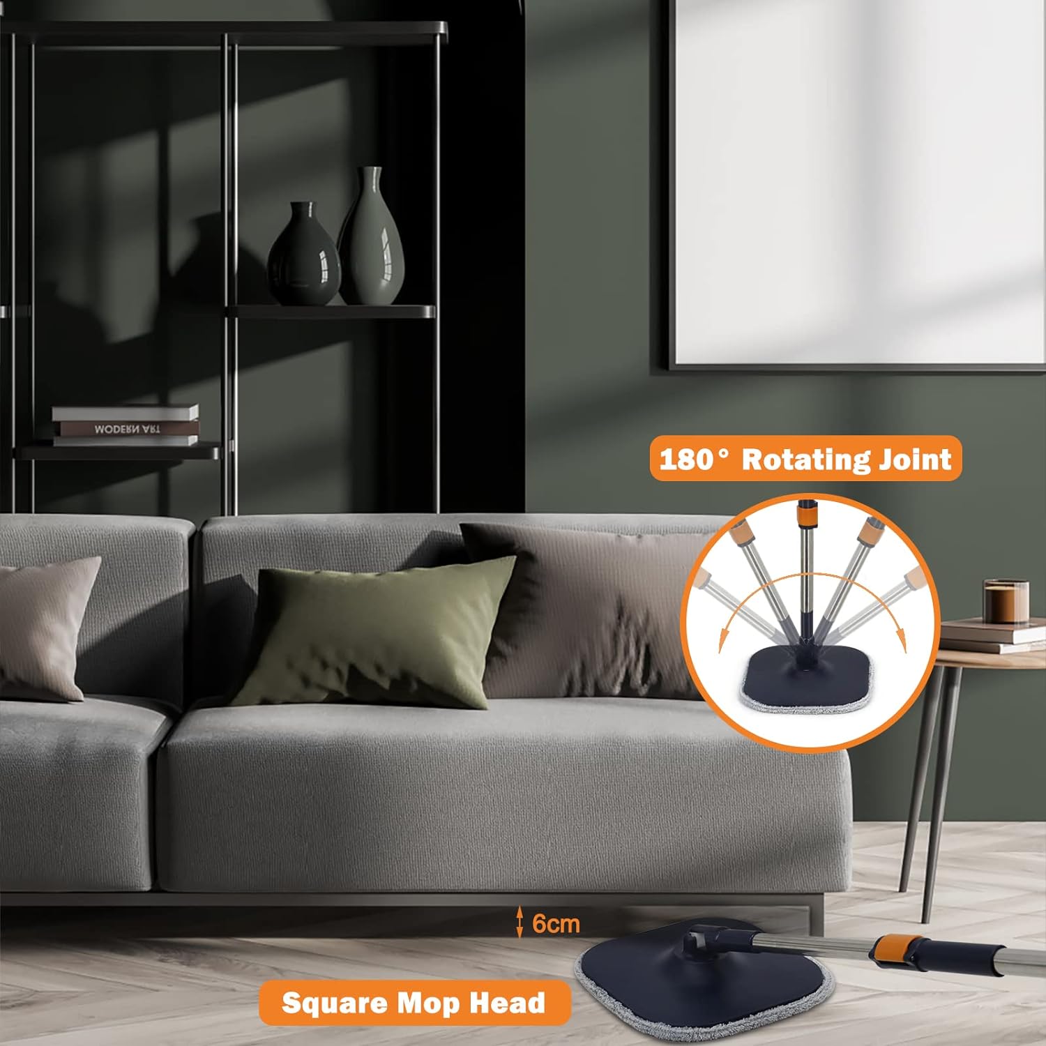 Spin Mop and Bucket - 360° Rotation, Flat Mop with 6 Pads
