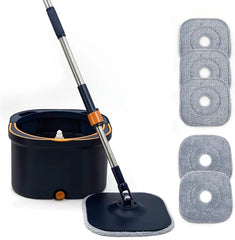 Spin Mop and Bucket - 360° Rotation, Flat Mop with 6 Pads