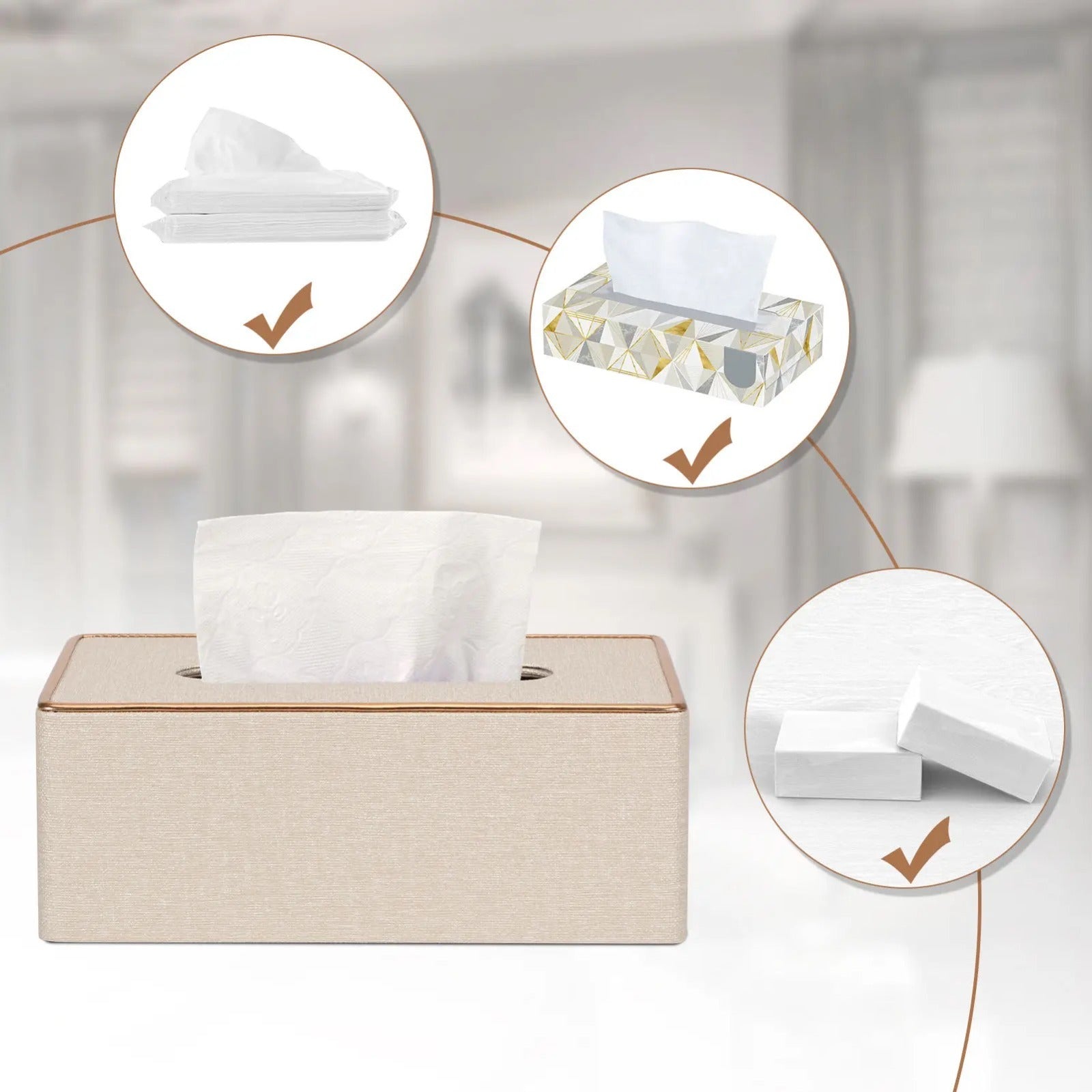 Rectangular Tissue Box Holder - Decorative Tissue Paper Dispenser for Home, Bedroom