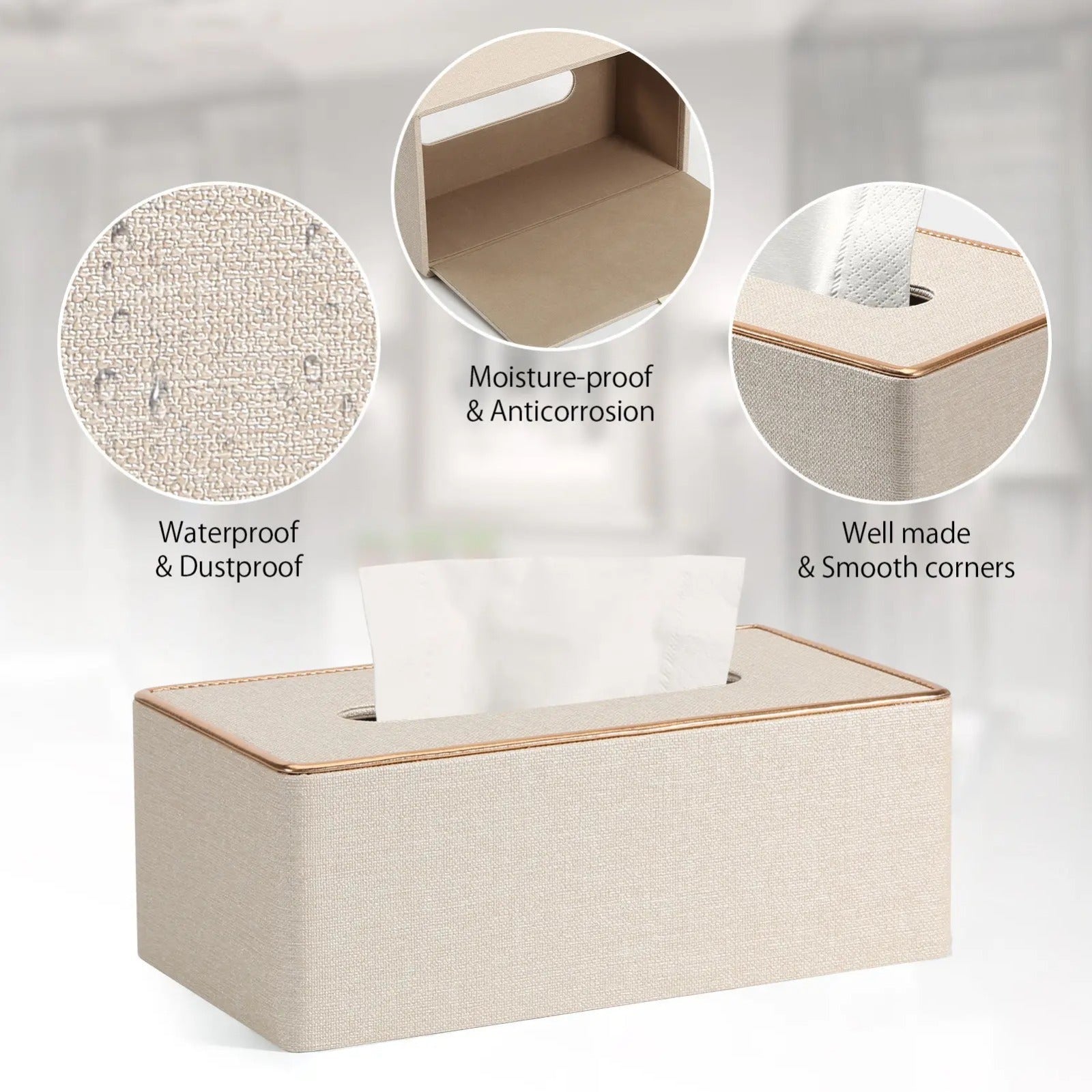 Rectangular Tissue Box Holder - Decorative Tissue Paper Dispenser for Home, Bedroom
