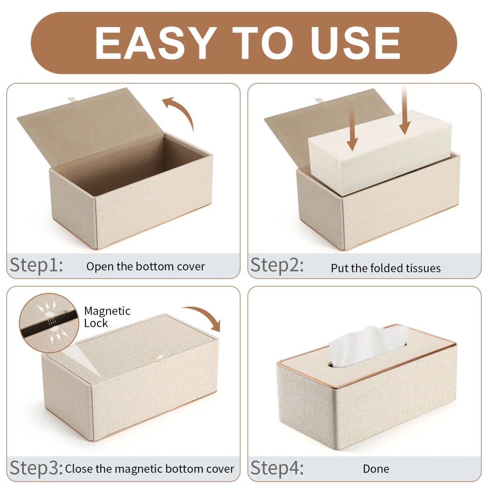 Rectangular Tissue Box Holder - Decorative Tissue Paper Dispenser for Home, Bedroom