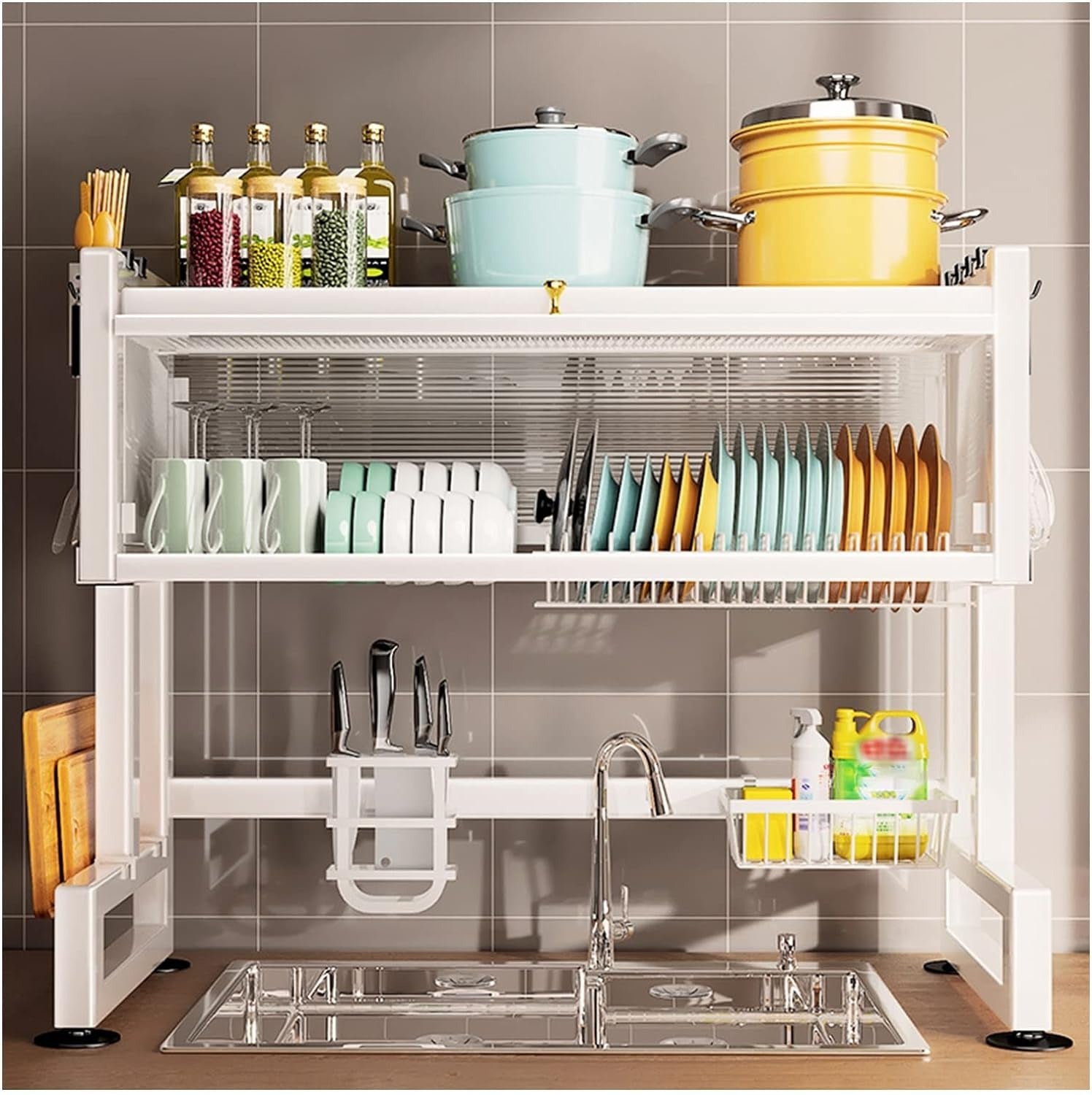 Rust-Resistant Sink Dish Drying Rack - Kitchen Over Sink Storage Organizer Shelf