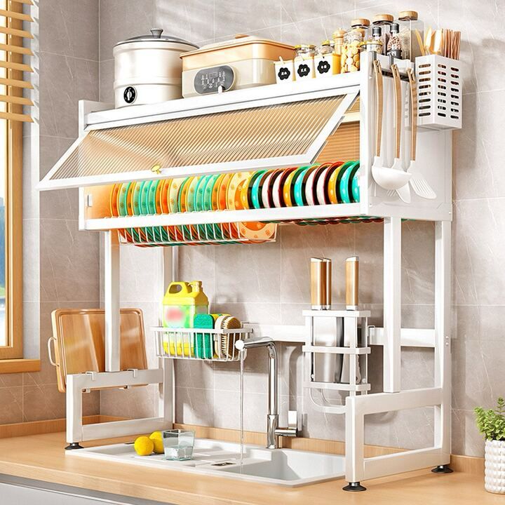 Rust-Resistant Sink Dish Drying Rack - Kitchen Over Sink Storage Organizer Shelf