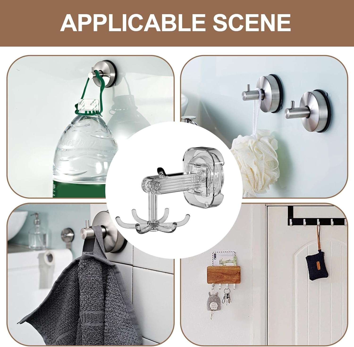 360° Rotatable Suction Cup Hook - Shower Organizer Hook for Bathroom, Kitchen
