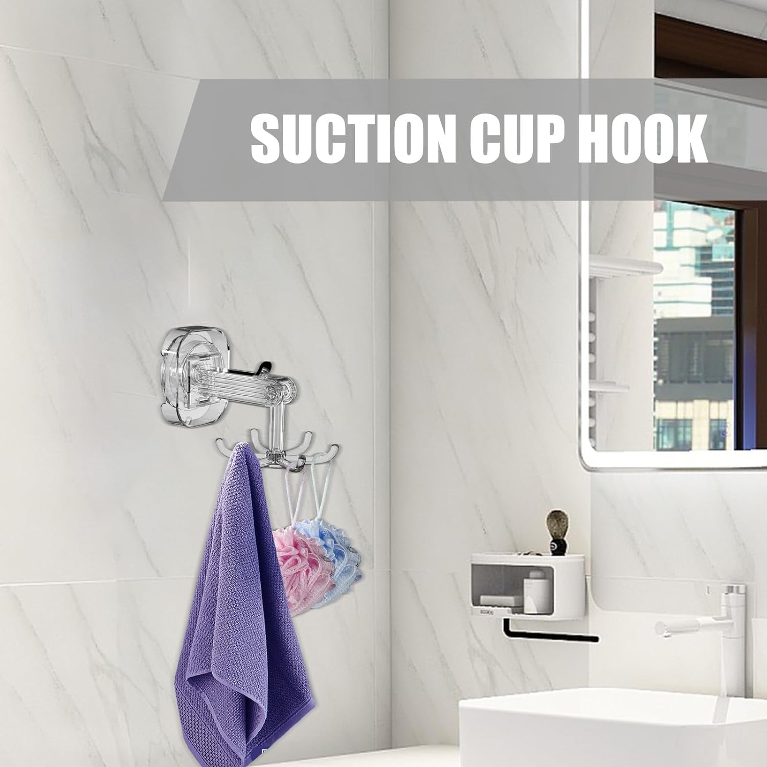 360° Rotatable Suction Cup Hook - Shower Organizer Hook for Bathroom, Kitchen