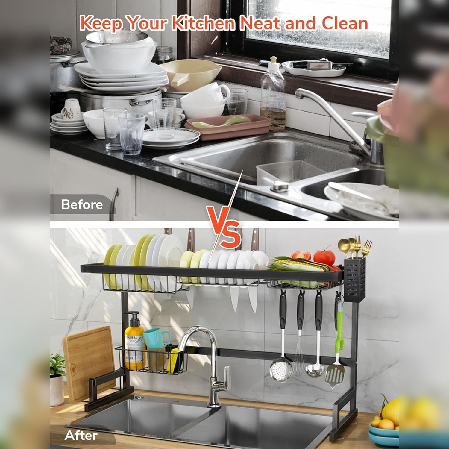 Over the Sink Dish Drying Rack, Stainless Steel Kitchen Rack