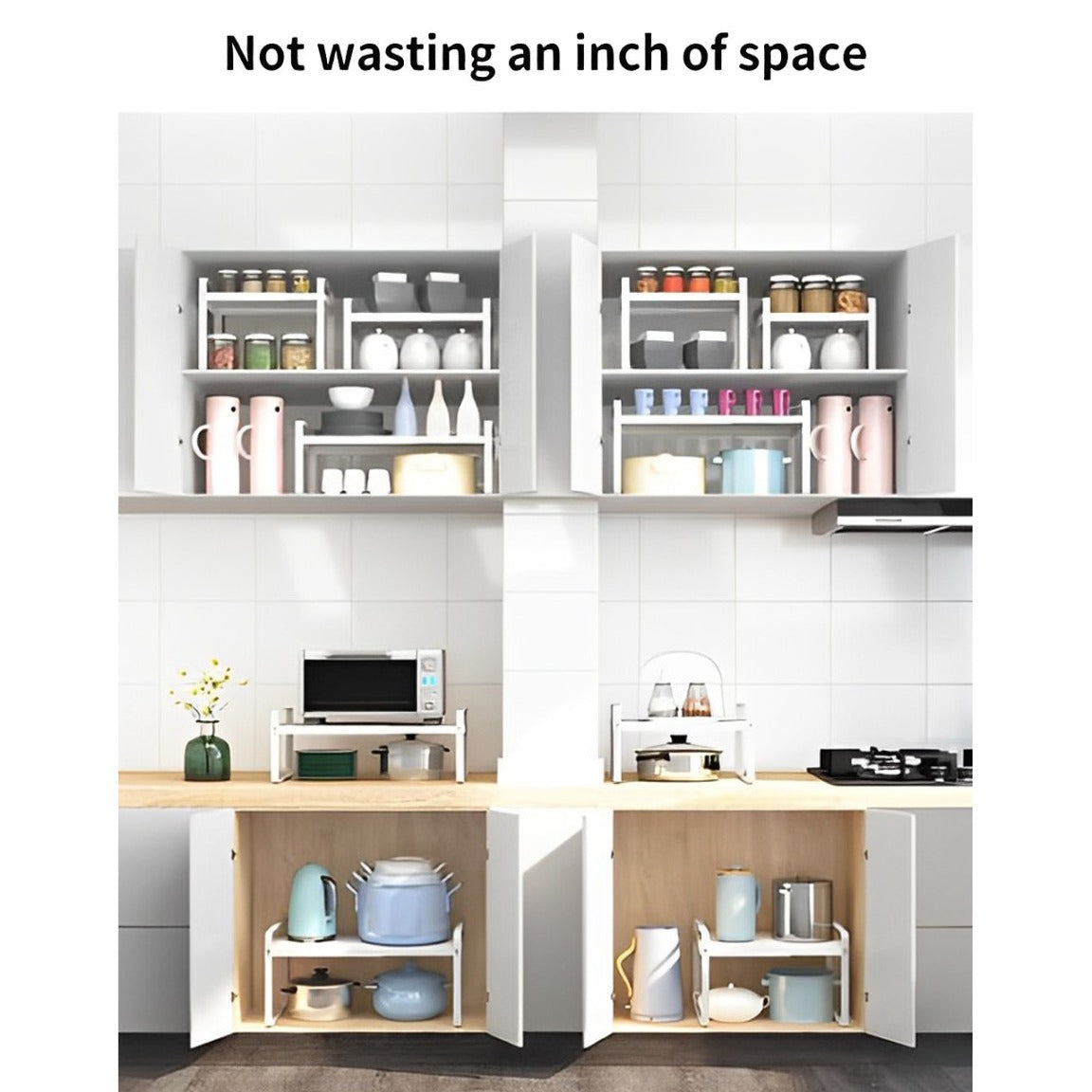 Expandable Kitchen Storage Rack, Cabinet Insert For Kitchen Cupboard, Countertop Storage Organizer