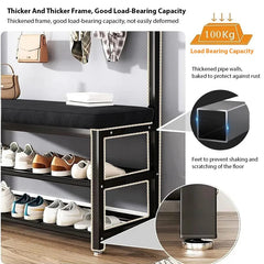 Large Coat Stand Hanger with Shoe Rack Bench, Entryway Storage Bench With Hooks