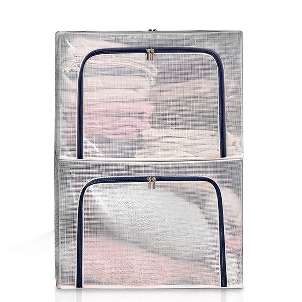 2 Pack 72L Foldable Cloth Storage Organizer Box, Large Capacity Wardrobe Organizer with Steel Frame Support