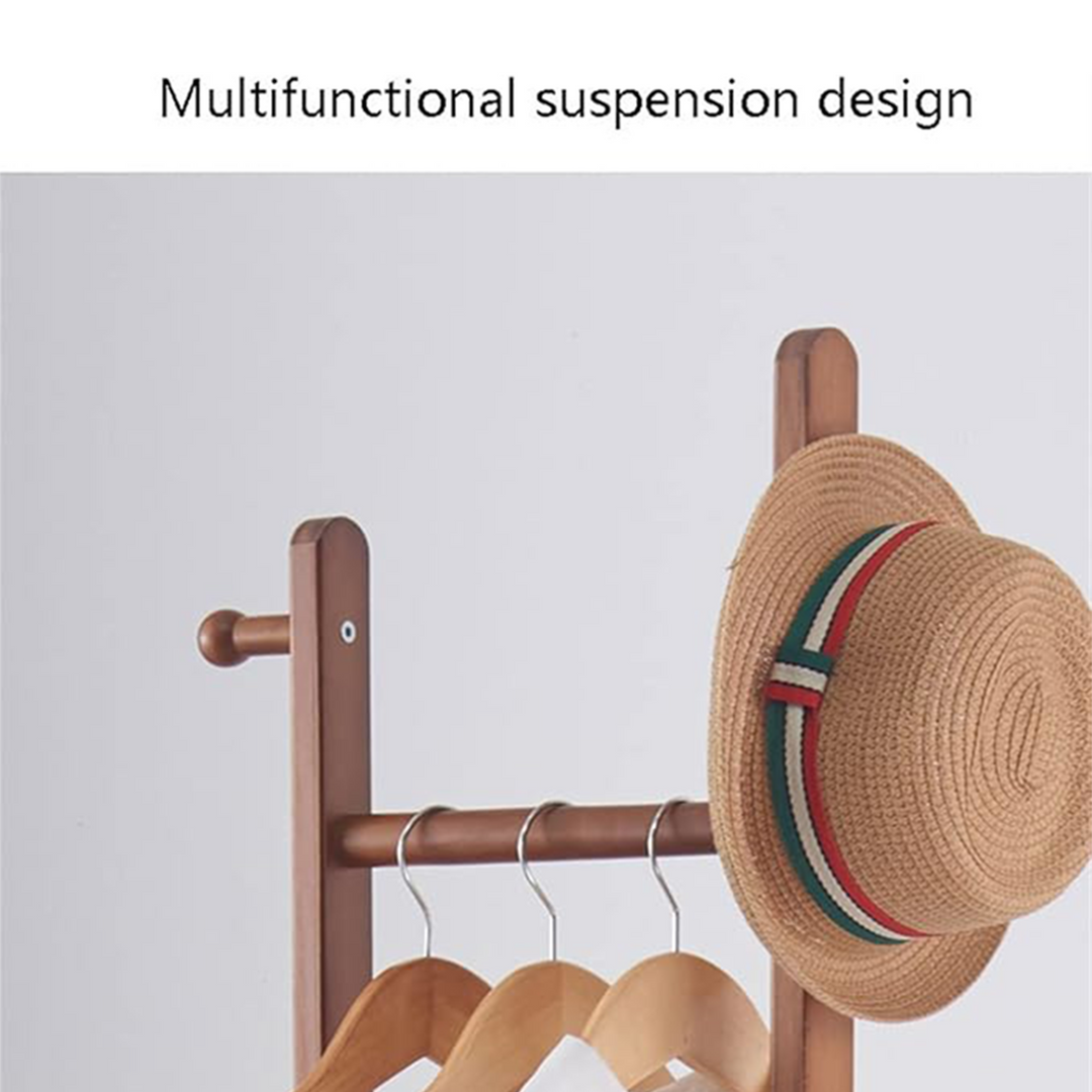 Wooden Coat Rack Hanger with Wheels – Mobile Hall Tree Clothing Organizer Stand