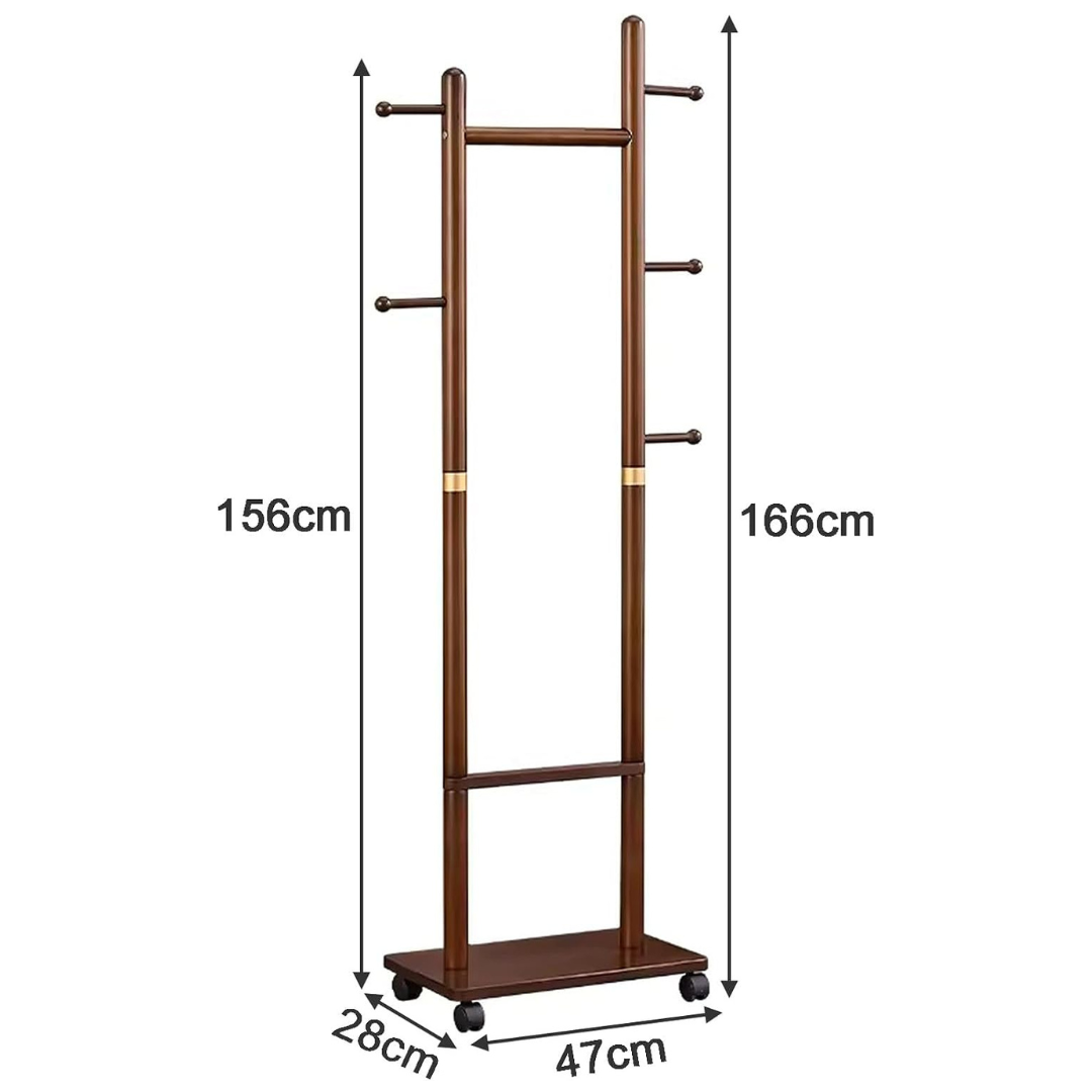 Wooden Coat Rack Hanger with Wheels – Mobile Hall Tree Clothing Organizer Stand