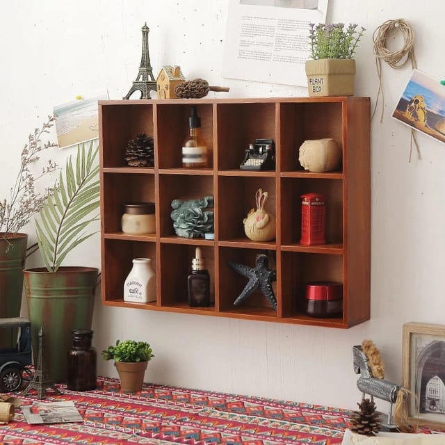 Wooden Wall Hanging Display Rack, Home Decor Organizer Shelf, Coffee Tea Mug Storage Stand