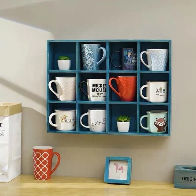 Wooden Wall Hanging Display Rack, Home Decor Organizer Shelf, Coffee Tea Mug Storage Stand