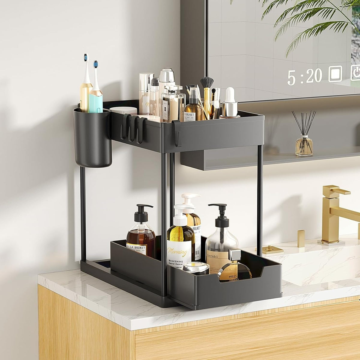 2 Tier Under Sink Organizer - Sliding Cabinet Rack for Kitchen and Bathroom