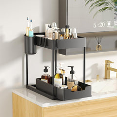 2 Tier Under Sink Organizer - Sliding Cabinet Rack for Kitchen and Bathroom
