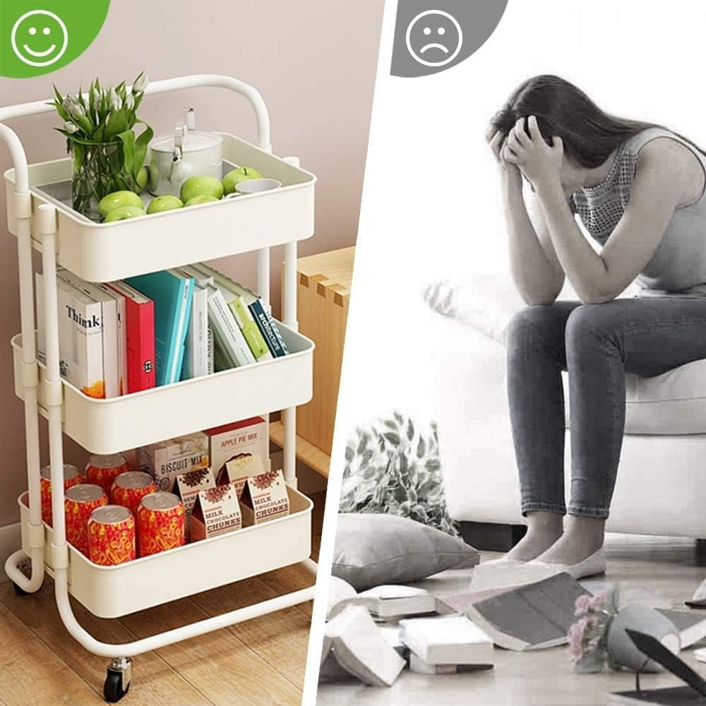 3-Tier Trolley Cart Organizer - Stackable Basket Rack for Kitchen and Pantry Storage