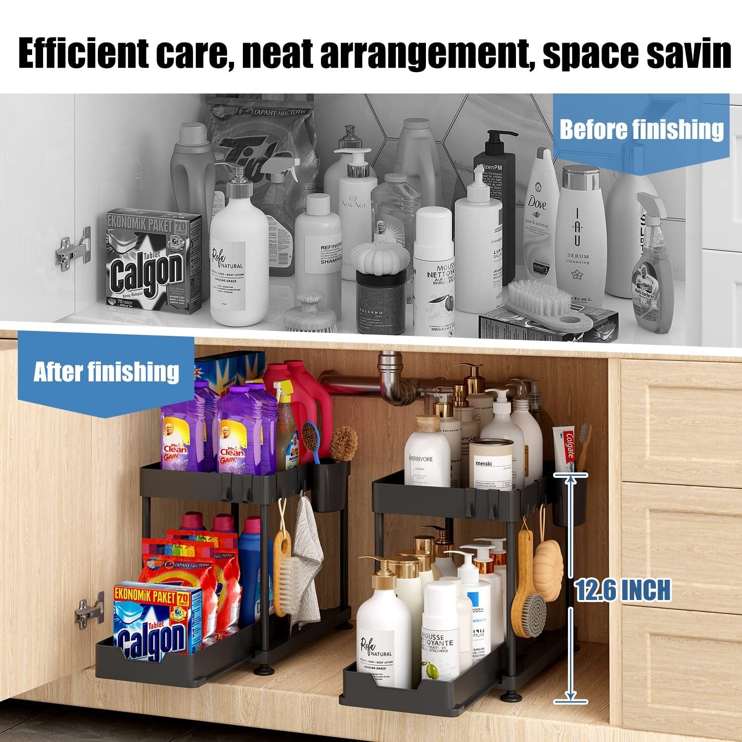 2 Tier Under Sink Organizer - Sliding Cabinet Rack for Kitchen and Bathroom