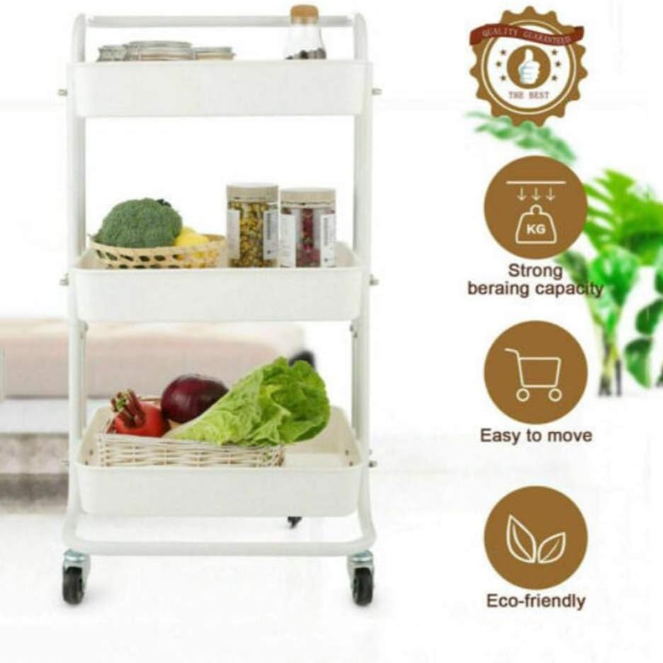 3-Tier Trolley Cart Organizer - Stackable Basket Rack for Kitchen and Pantry Storage