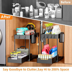 2 Tier Under Sink Organizer - Sliding Cabinet Rack for Kitchen and Bathroom