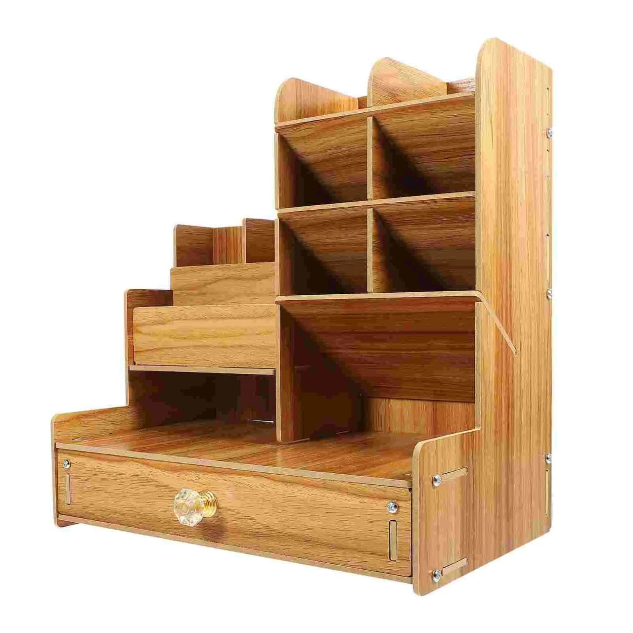 Wooden Desk Organizer with Drawer, Pen Holder - Student and Office Desktop Marker Stationery Storage Rack Box