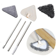 Triangular Deep Cleaning Mop 360° Rotating, Long Extension Pole, 2 Pads Wiper Blade