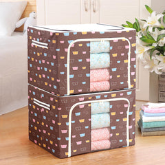 2 Pack 72L Foldable Cloth Storage Organizer Box, Large Capacity Wardrobe Organizer with Steel Frame Support