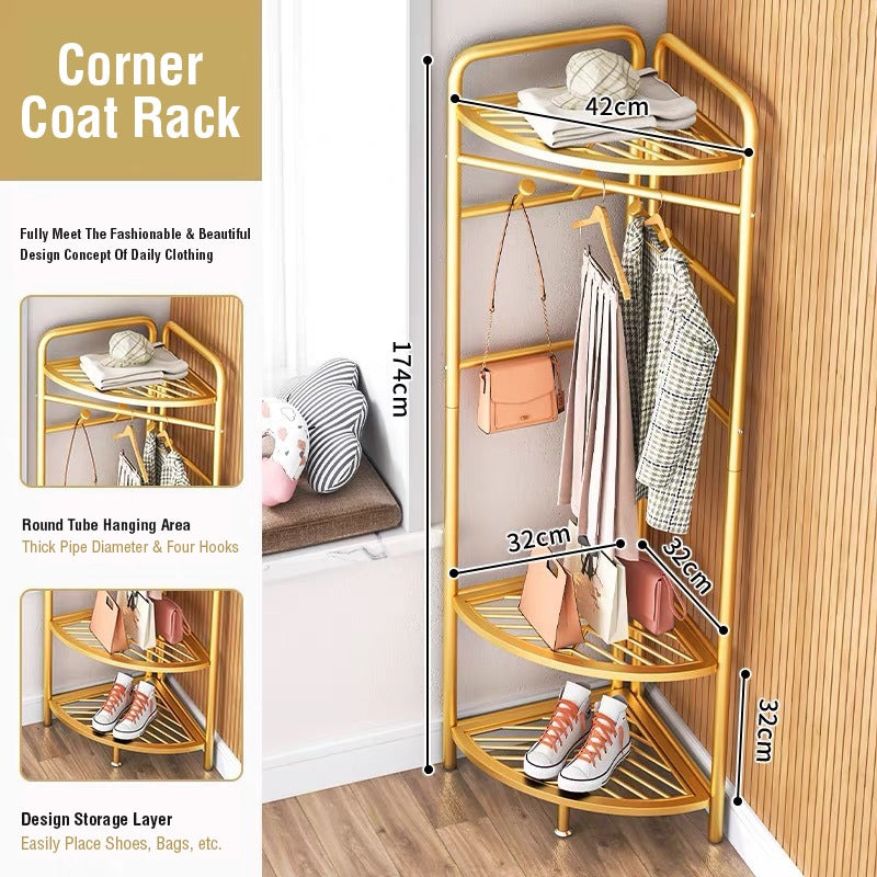 Garment Clothing Rack with Bottom Storage- Multi-purpose Cloth Hanger for Hand-bags, Hats, Scarf and Storage for Shoes