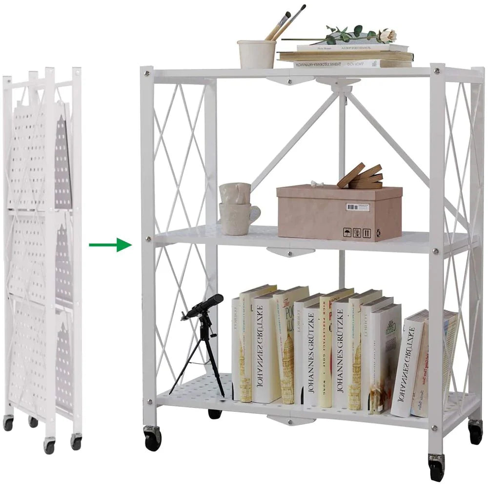 Multi Tier Foldable Storage Rack with Movable Wheel
