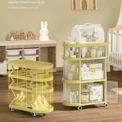 Multi-Layer Folding Trolley Storage Rack, Movable Storage Cabinet