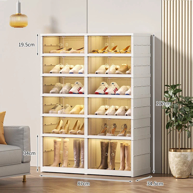 Multi-Layer Foldable Stackable Shoe Storage Cabinet, Closed-Type Shoe Rack