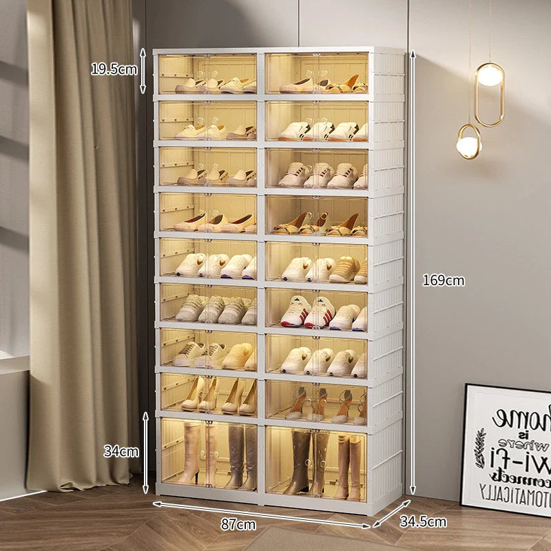 Multi-Layer Foldable Stackable Shoe Storage Cabinet, Closed-Type Shoe Rack