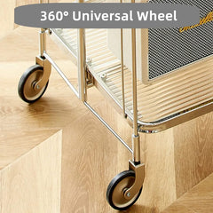 Folding 2-Tier Serving Trolley, Storage Rolling Cart, Mobile Glass Dining Rack Shelf