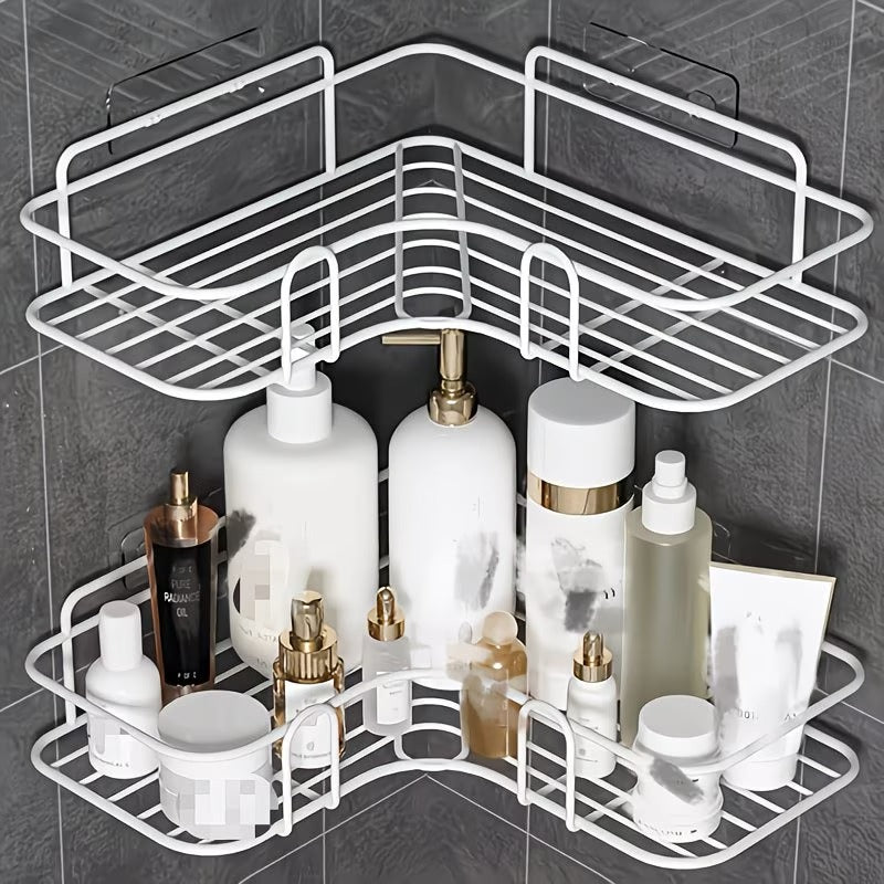 Rustproof Corner Shower Shelf | Wall Mounted Bathroom Storage Rack | No Drill Bathroom Organizer