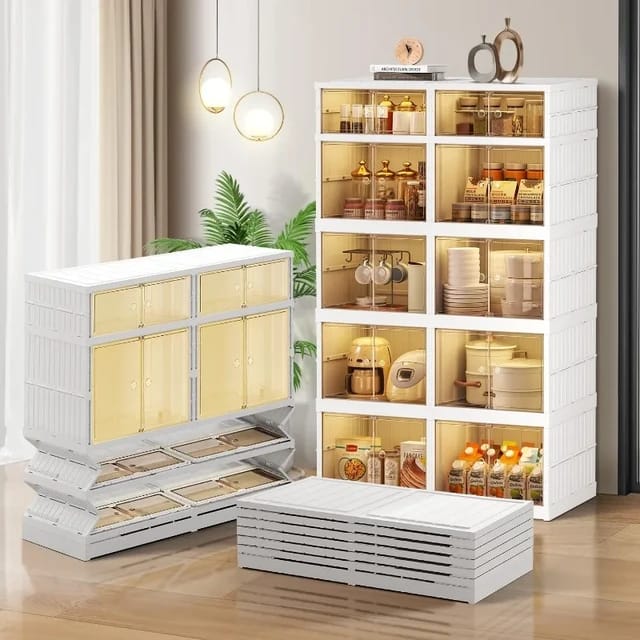 Multi-purpose Large Stackable Organizer For Home, Foldable Storage Kitchen Cabinet With Doors
