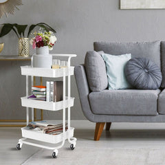 3-Tier Trolley Cart Organizer - Stackable Basket Rack for Kitchen and Pantry Storage