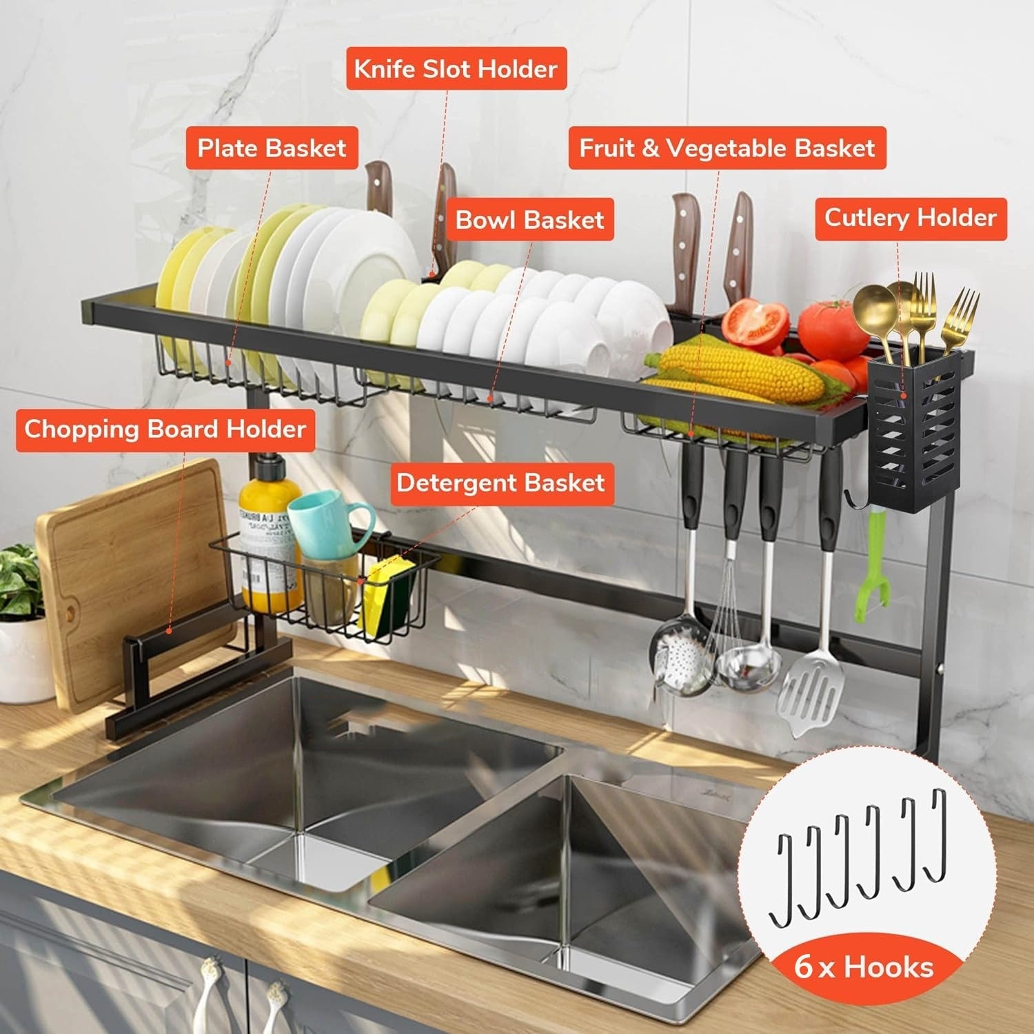Over the Sink Dish Drying Rack, Stainless Steel Kitchen Rack