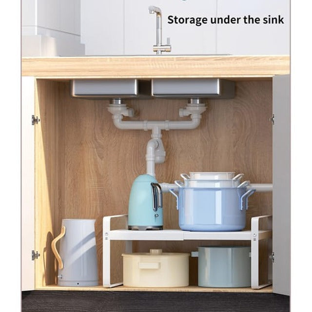 Expandable Kitchen Storage Rack, Cabinet Insert For Kitchen Cupboard, Countertop Storage Organizer