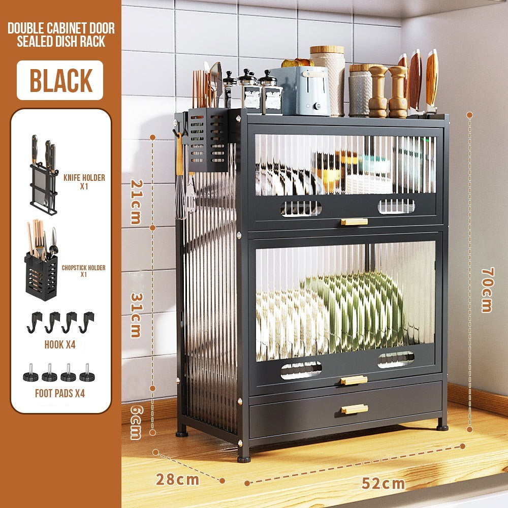 Kitchen Storage Rack Cabinet - Countertop Cutlery and Dish Organizer with Drawer for Utensils, and Cookware