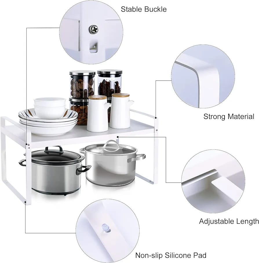 Expandable Kitchen Storage Rack, Cabinet Insert For Kitchen Cupboard, Countertop Storage Organizer